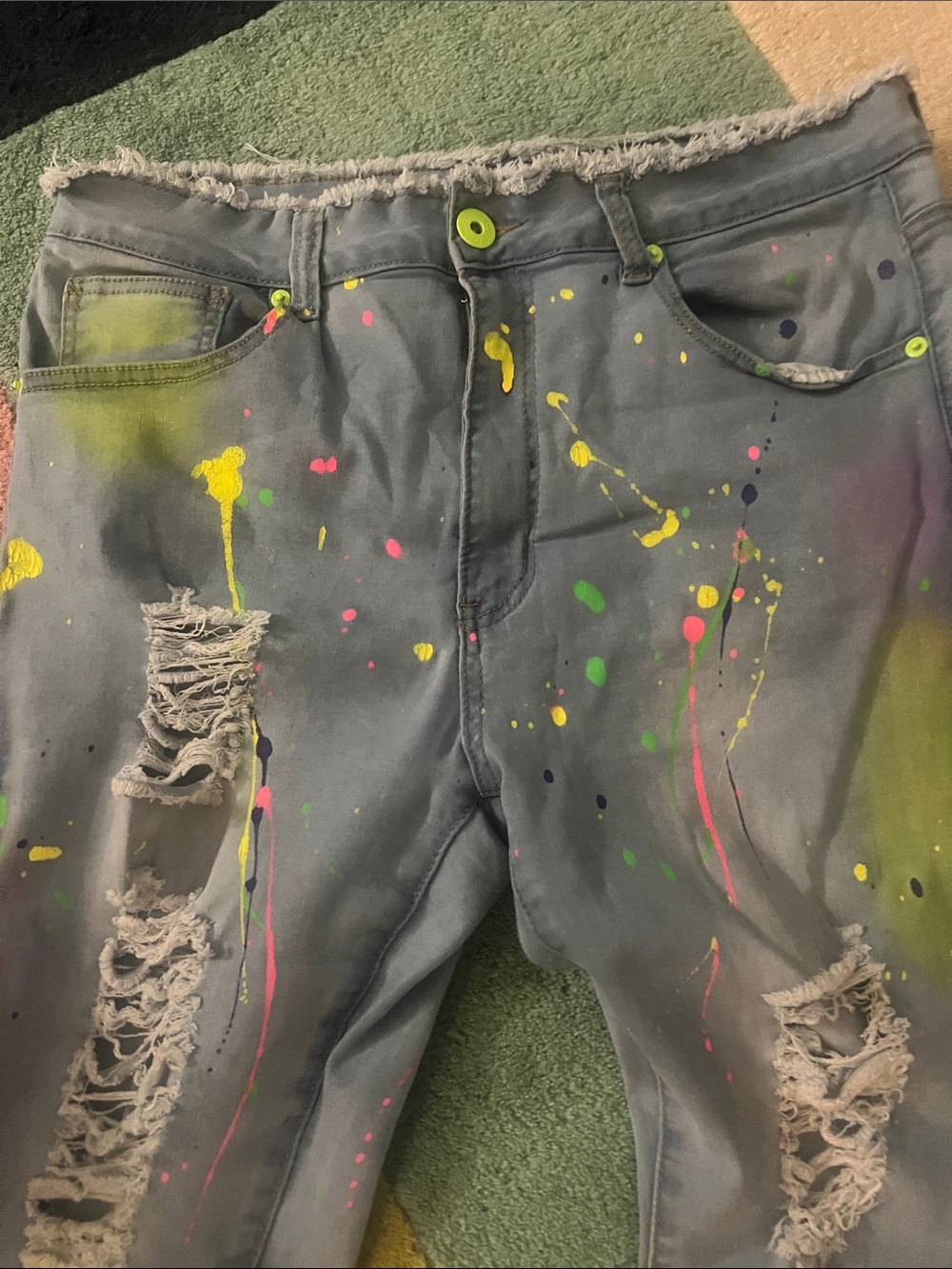 Paint-Splatter Ripped Skinny Jeans - Light Blue - Picture 2 of 4